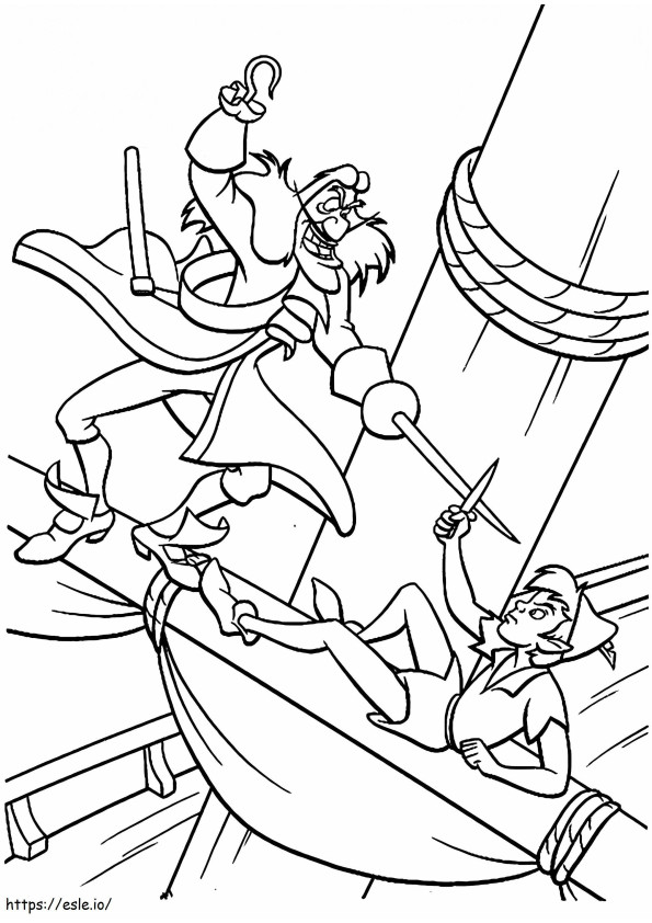 Capitão Gancho lutando contra Peter Pan para colorir