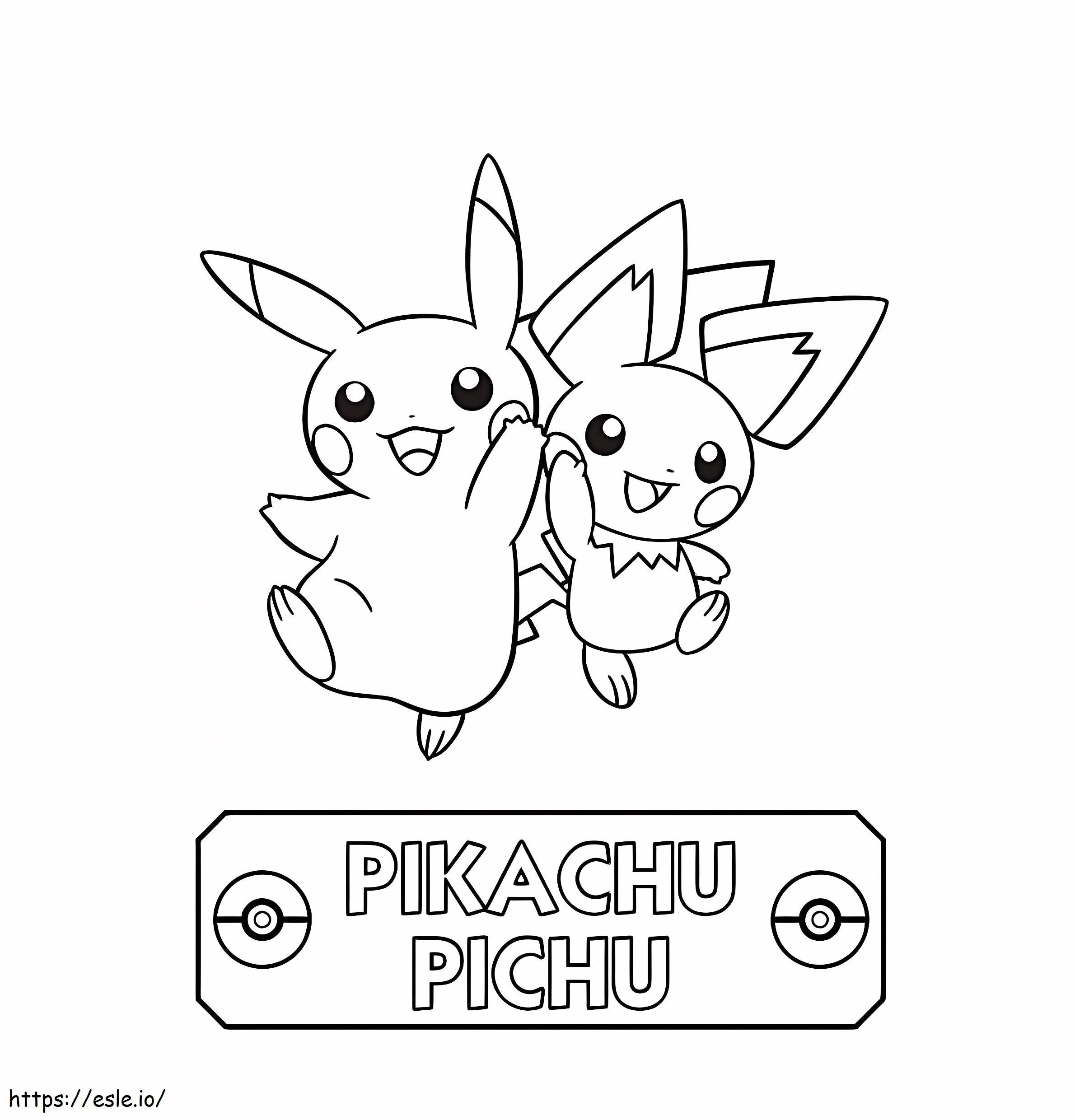 Pichu ja Pikachu hyppäämässä värityskuva