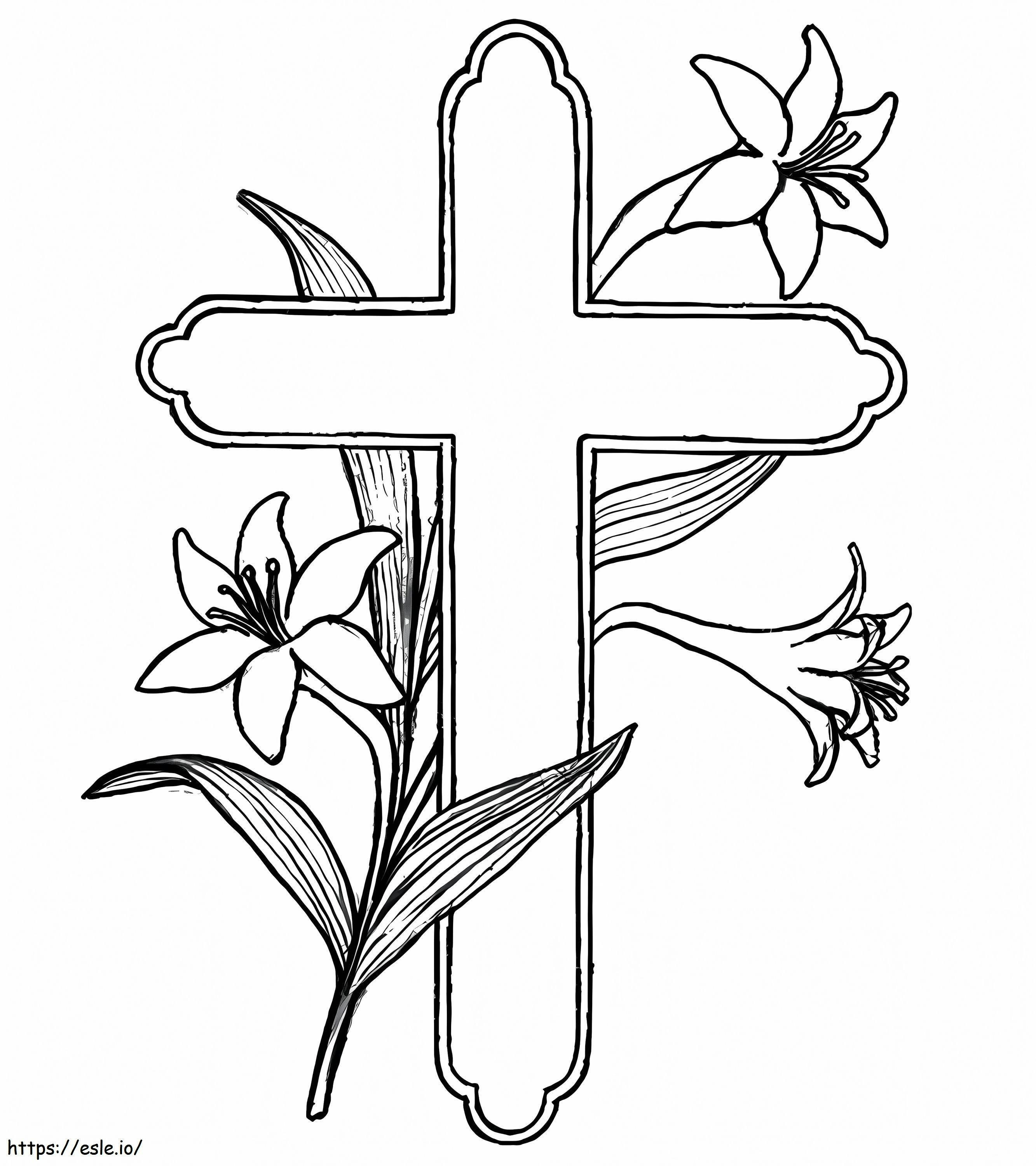 十字架と花 ぬりえ - 塗り絵
