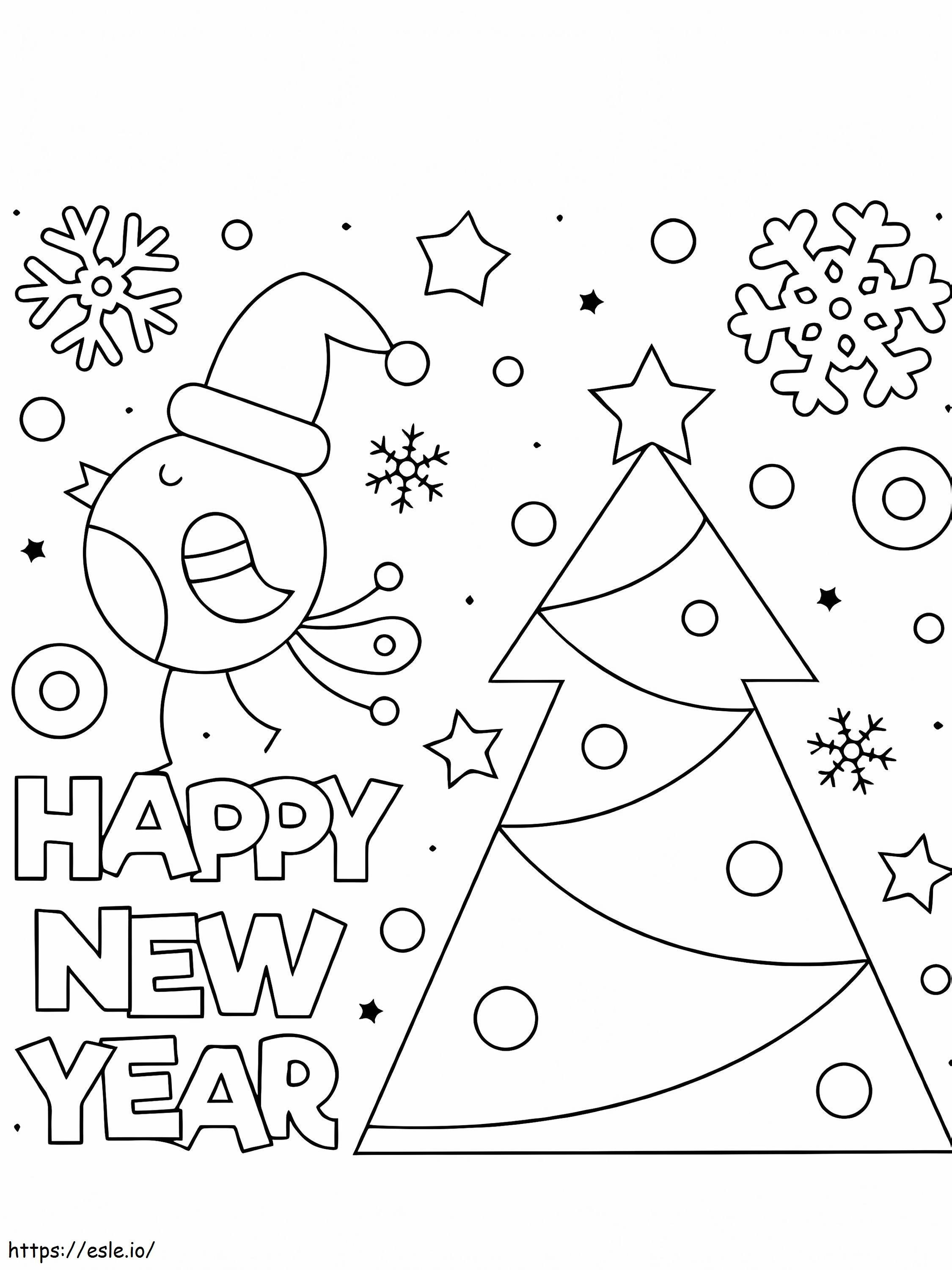 Pagina de colorat cu design de an nou fericit de colorat