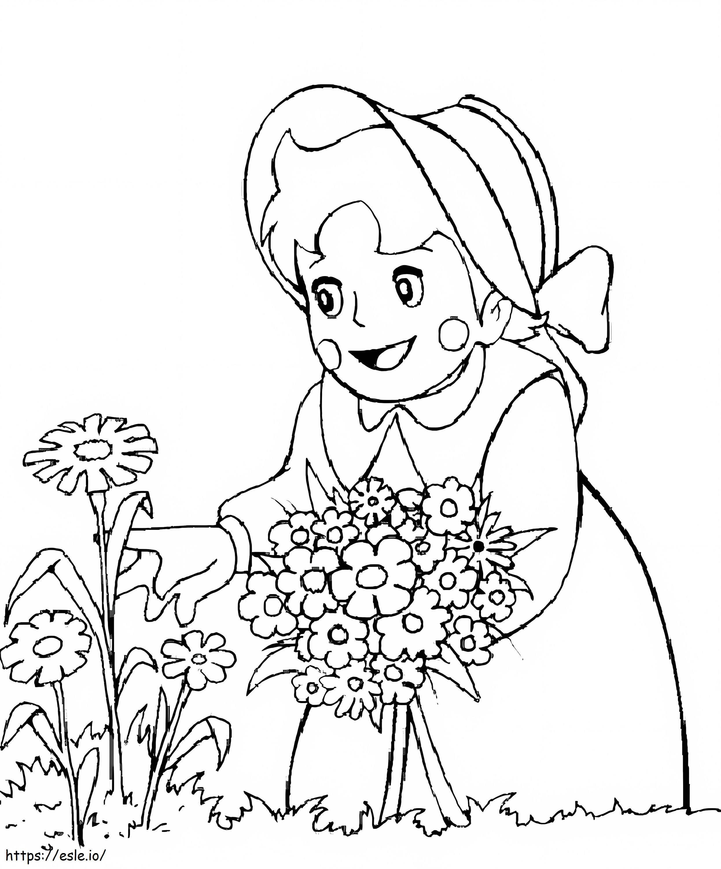 Heidi With Flowers coloring page