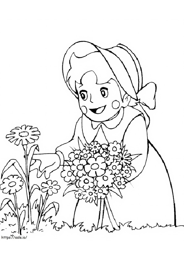 Heidi com flores para colorir