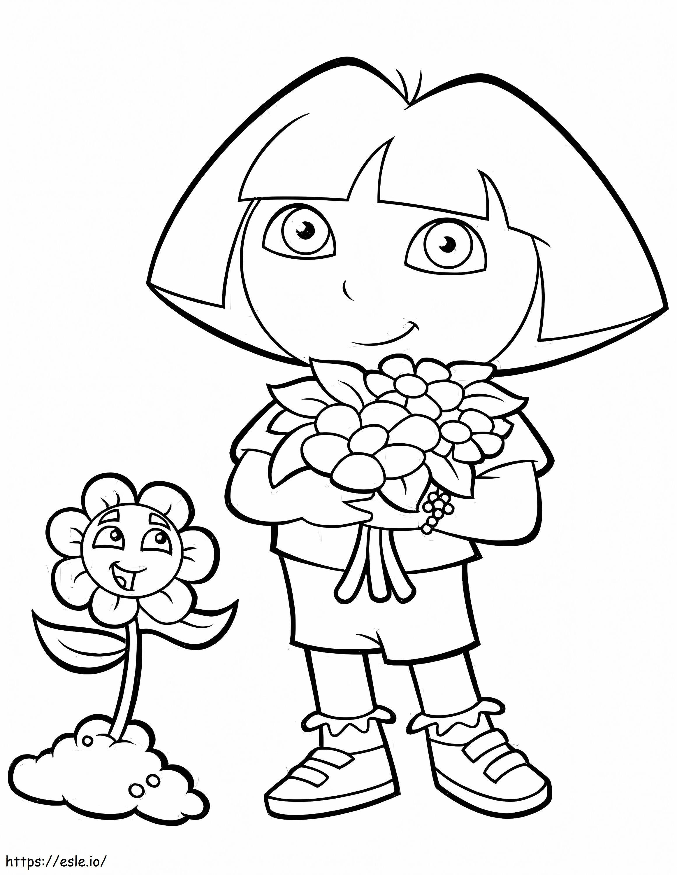 Dora And Flowers coloring page