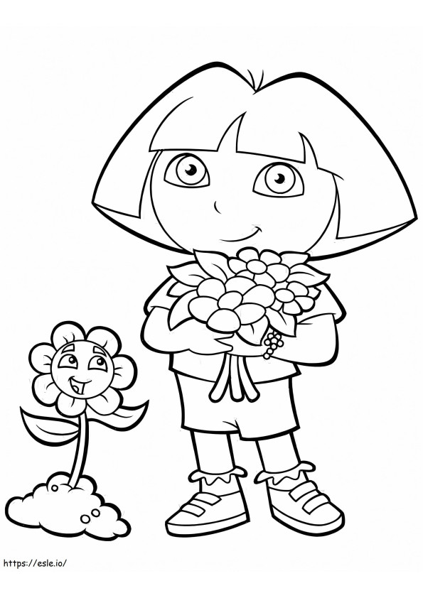 Dora ja kukat värityskuva