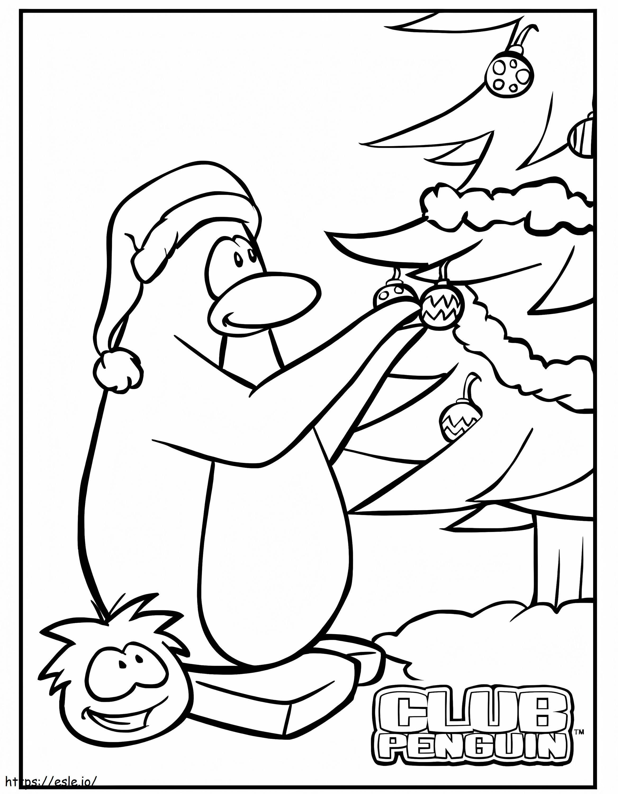 クリスマスツリーを持つペンギン ぬりえ - 塗り絵