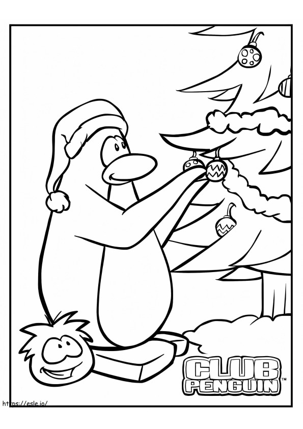 クリスマスツリーを持つペンギン ぬりえ - 塗り絵