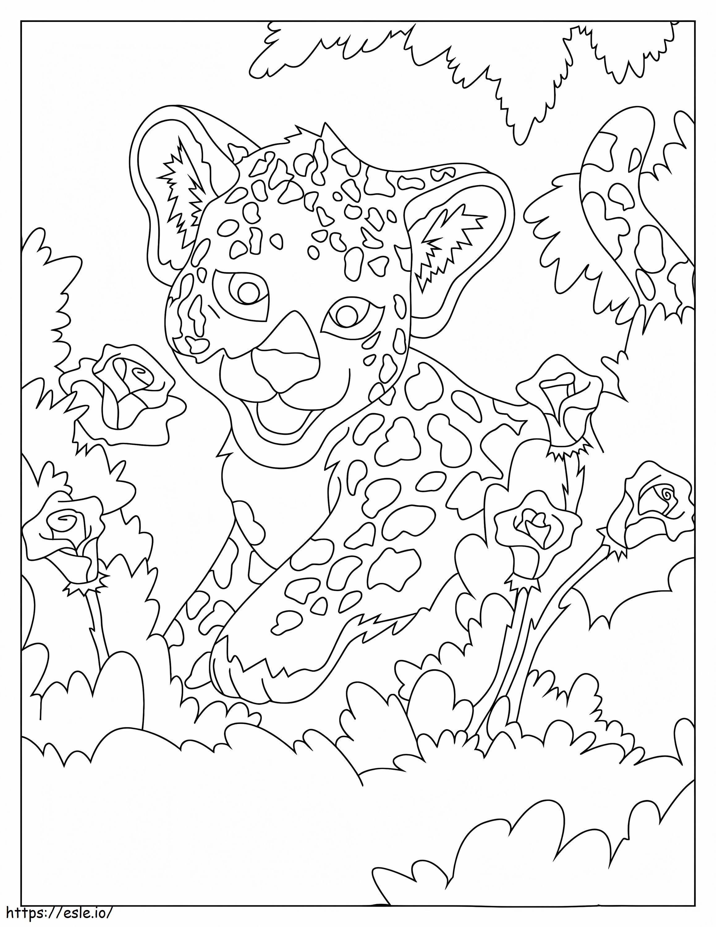 Coloriage Jaguar drôle avec des fleurs à imprimer dessin