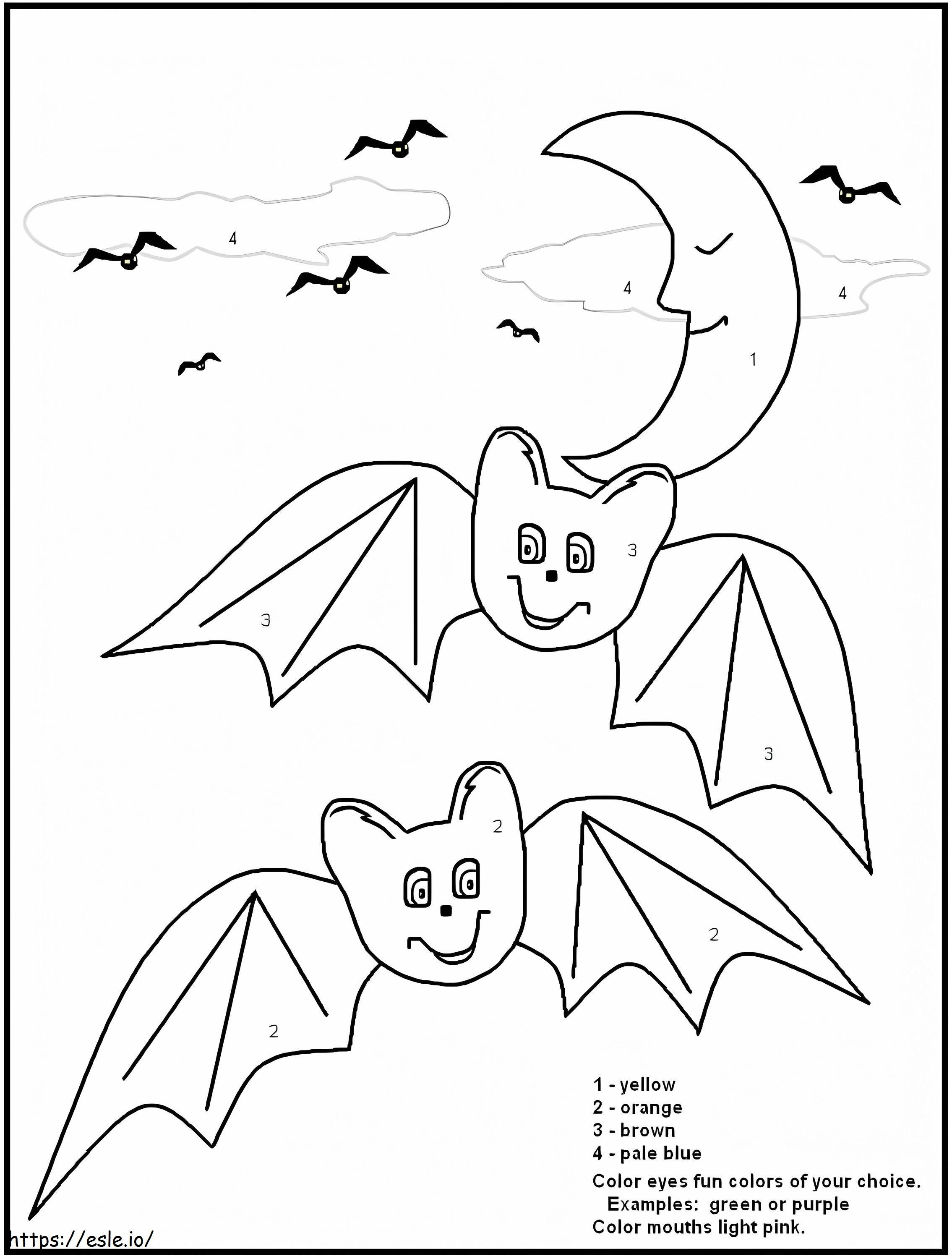 Colora i pipistrelli di Halloween per numero da colorare