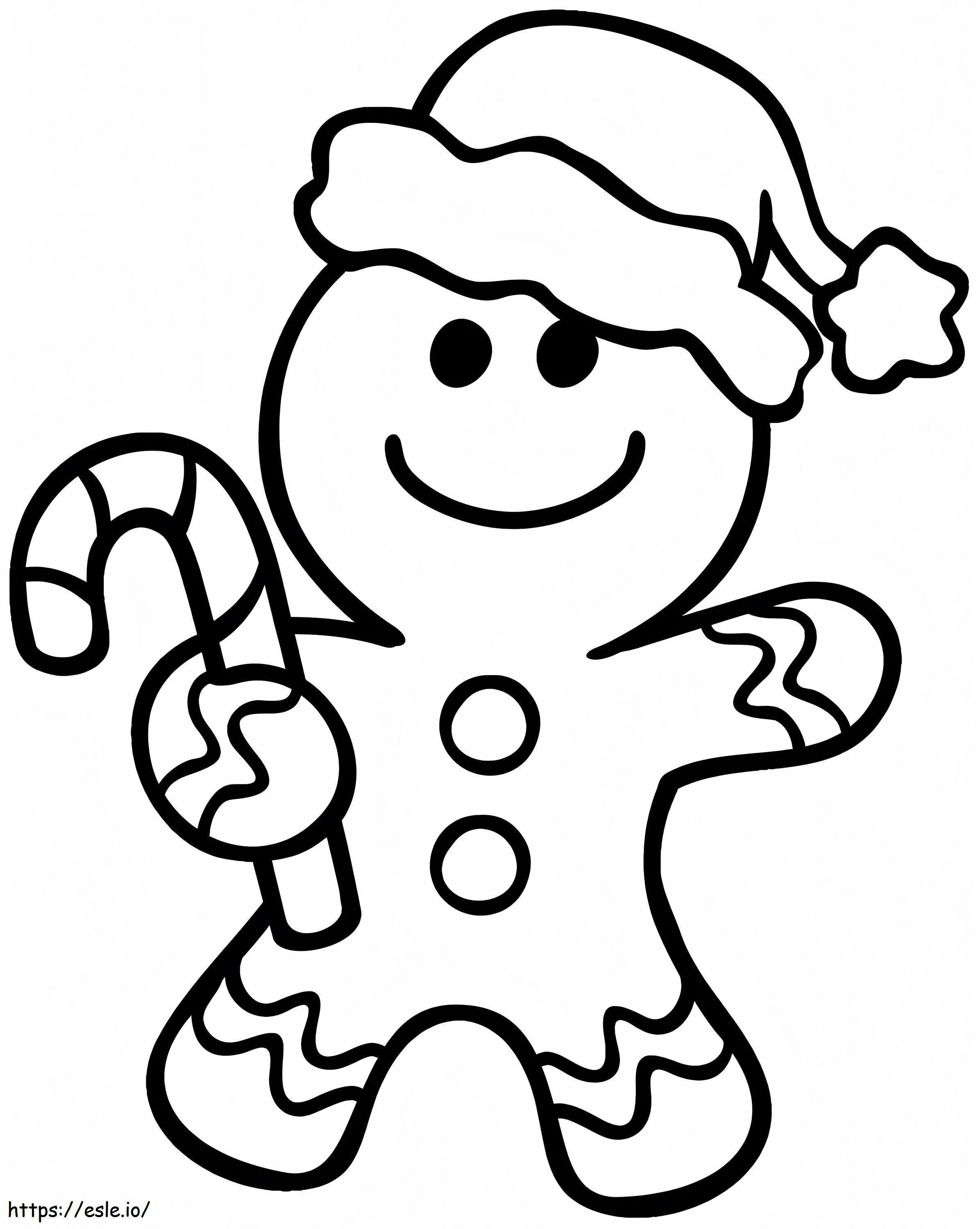 Hombre de jengibre con sombrero de Navidad para colorear