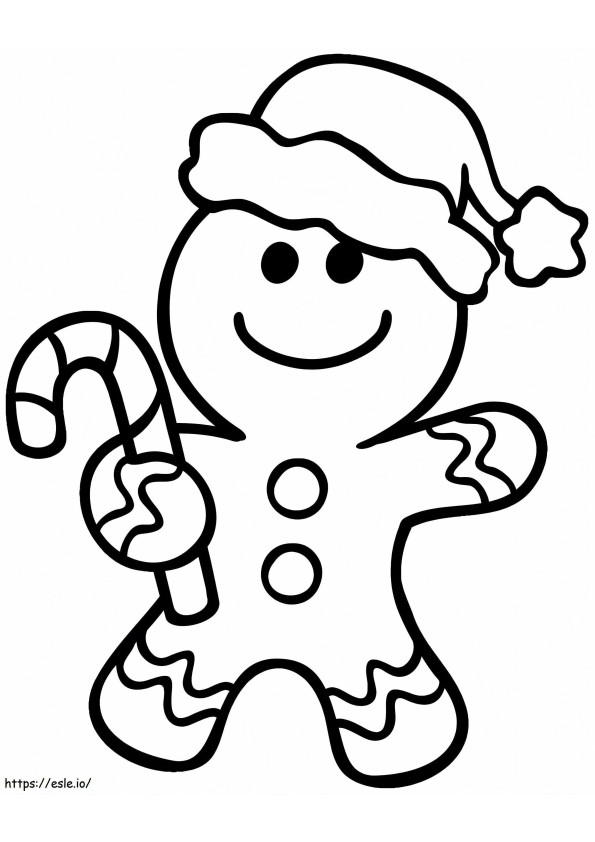 Coloriage Bonhomme en pain d'épice avec un chapeau de Noël à imprimer dessin