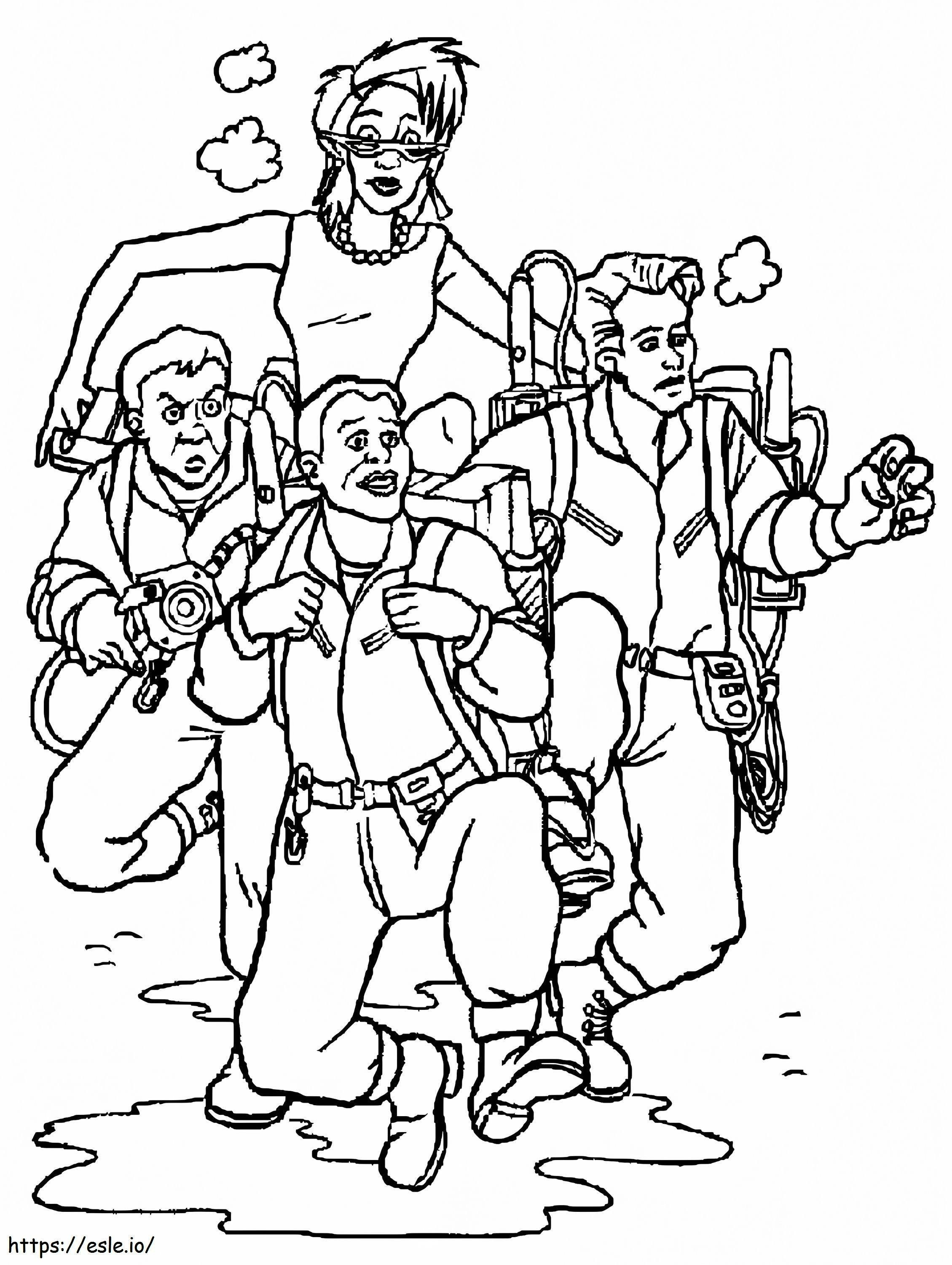 Vijf personages uit Ghostbusters Running kleurplaat kleurplaat