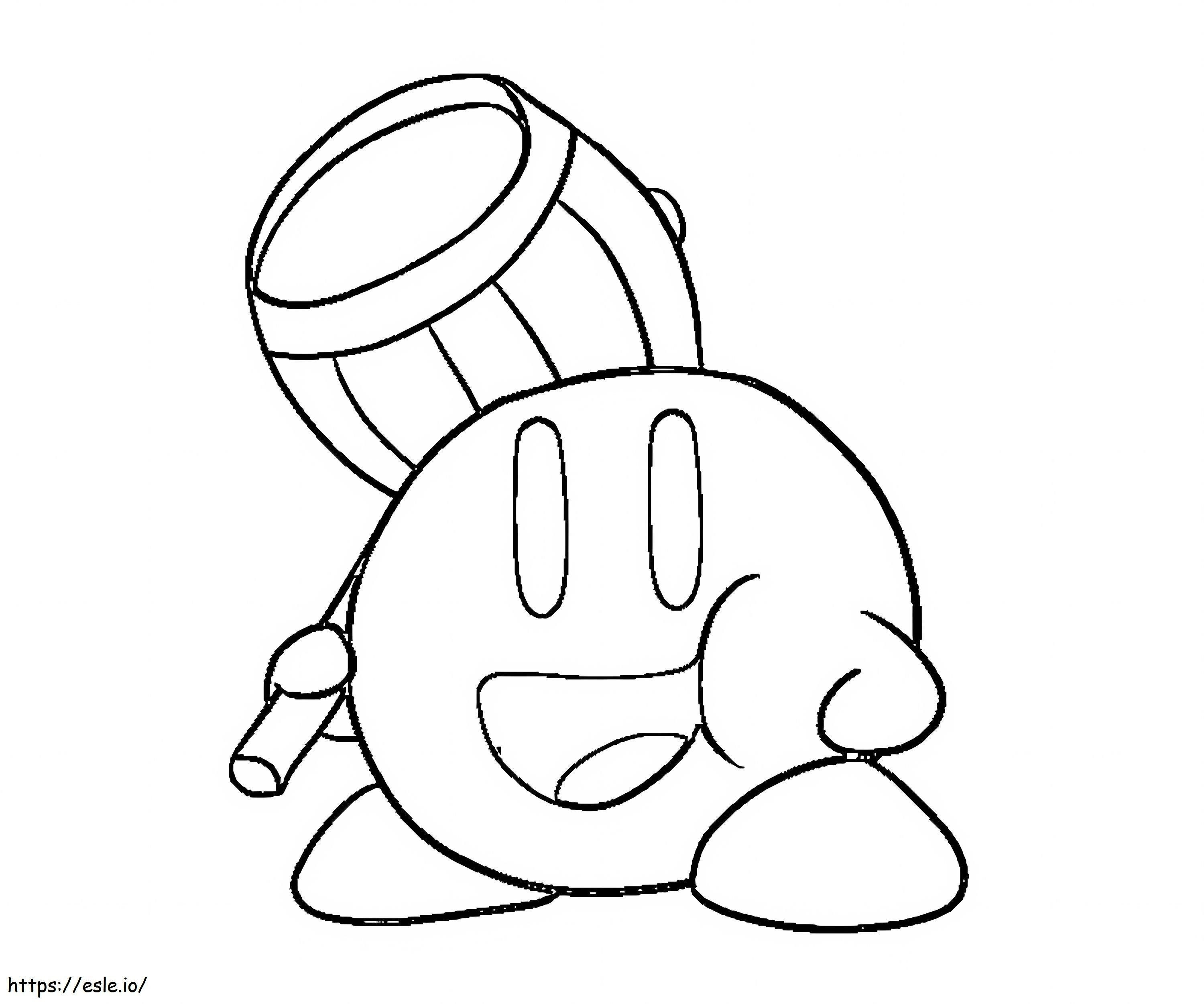 Dibuja a Kirby sosteniendo un martillo para colorear