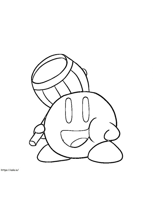Dibuja a Kirby sosteniendo un martillo para colorear