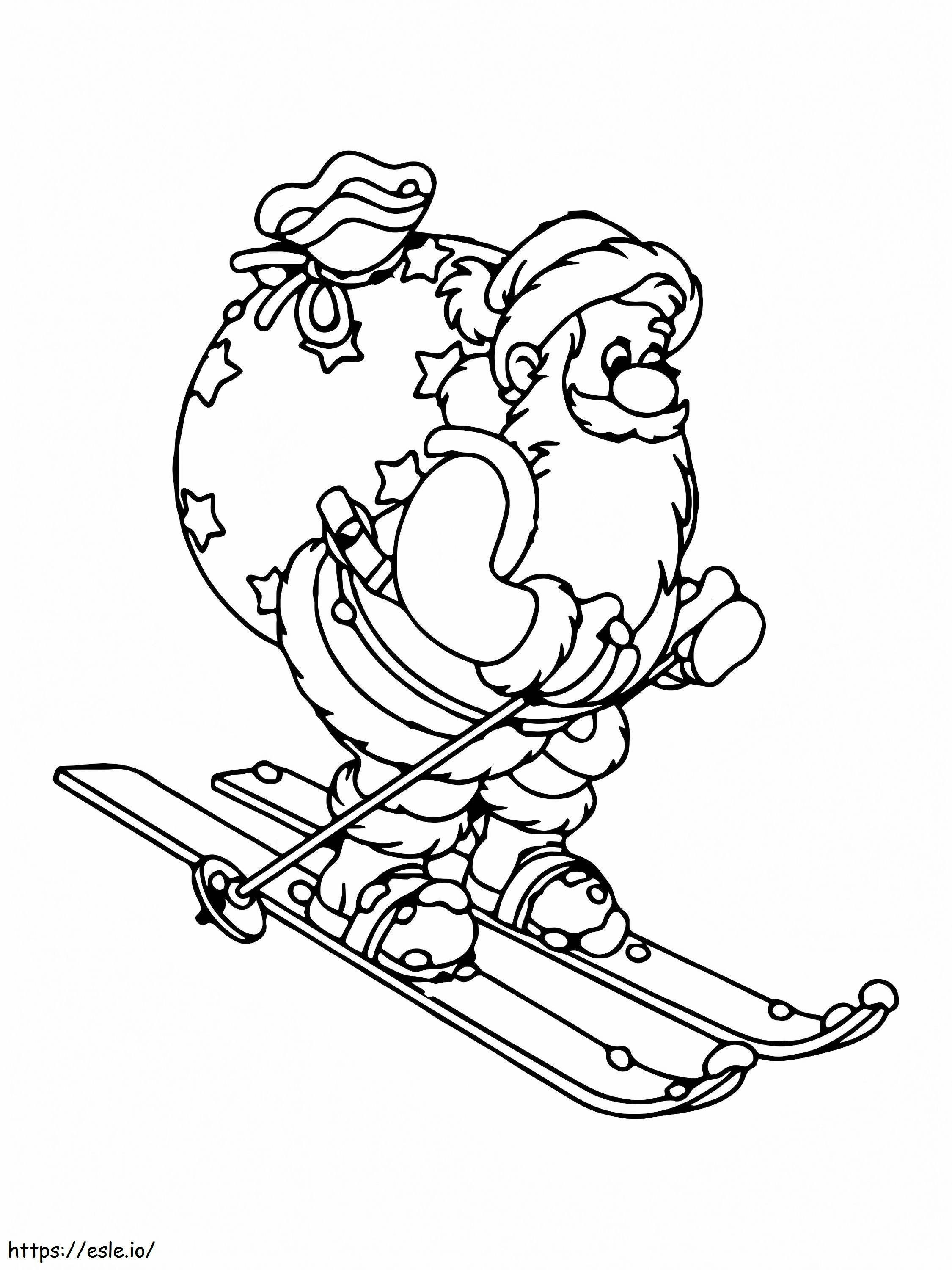 Papai Noel esquiando para colorir
