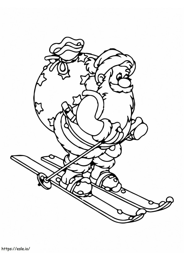 Mikołaj na nartach kolorowanka