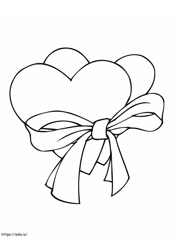 Hearts With Ribbon Bow coloring page