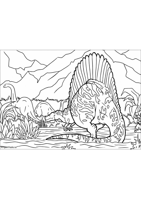 スピノサウルス狩り ぬりえ - 塗り絵