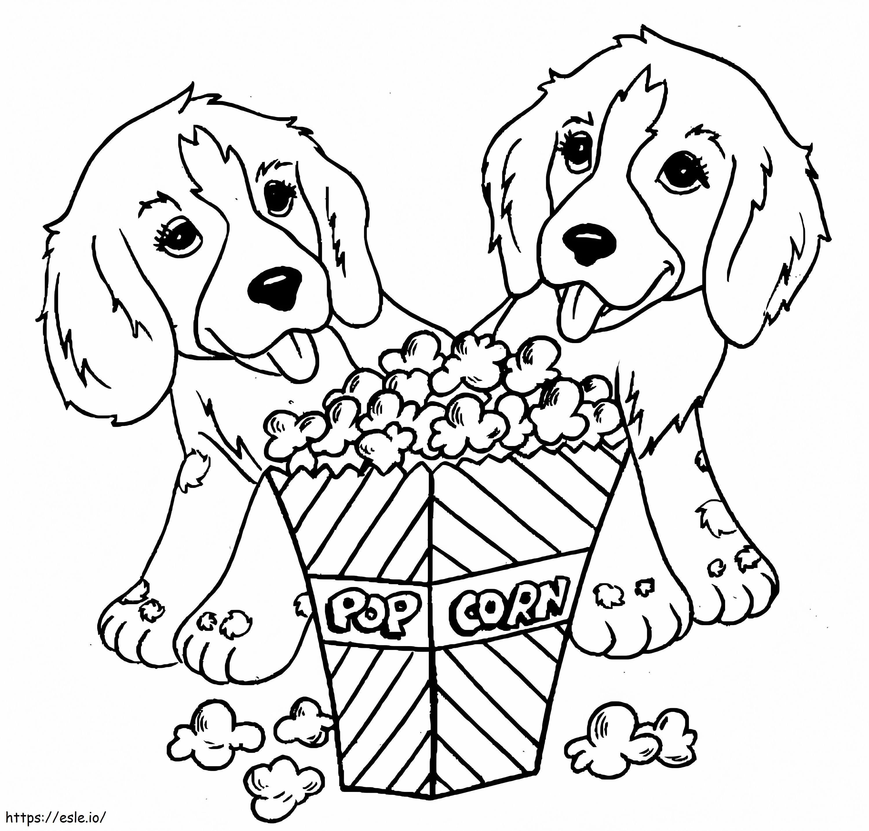 Puppies And Popcorn coloring page