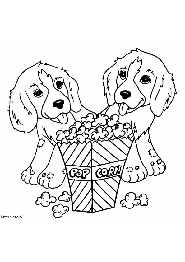 Puppies And Popcorn coloring page