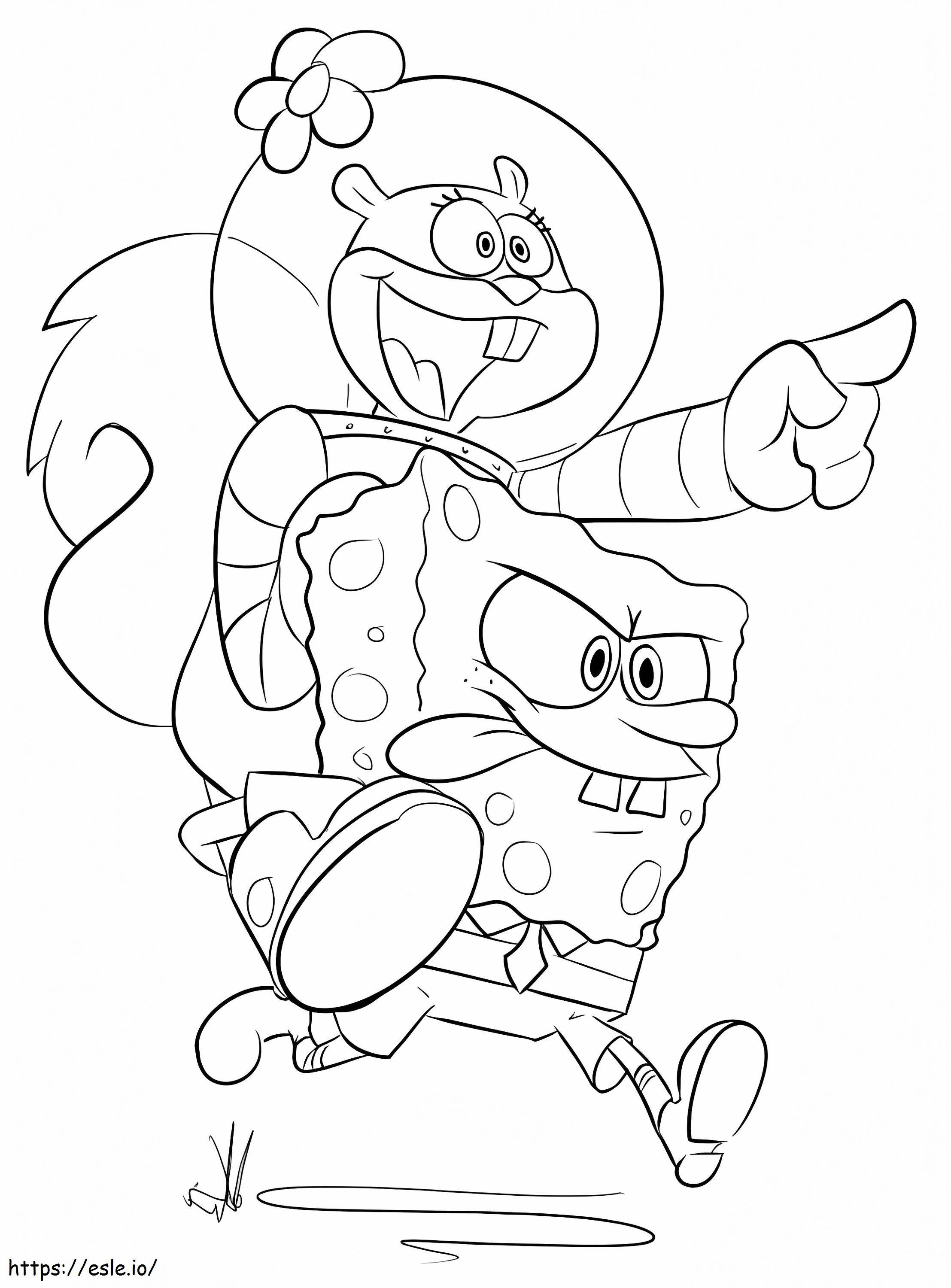 Funny Spongebob And Sandy Cheeks coloring page