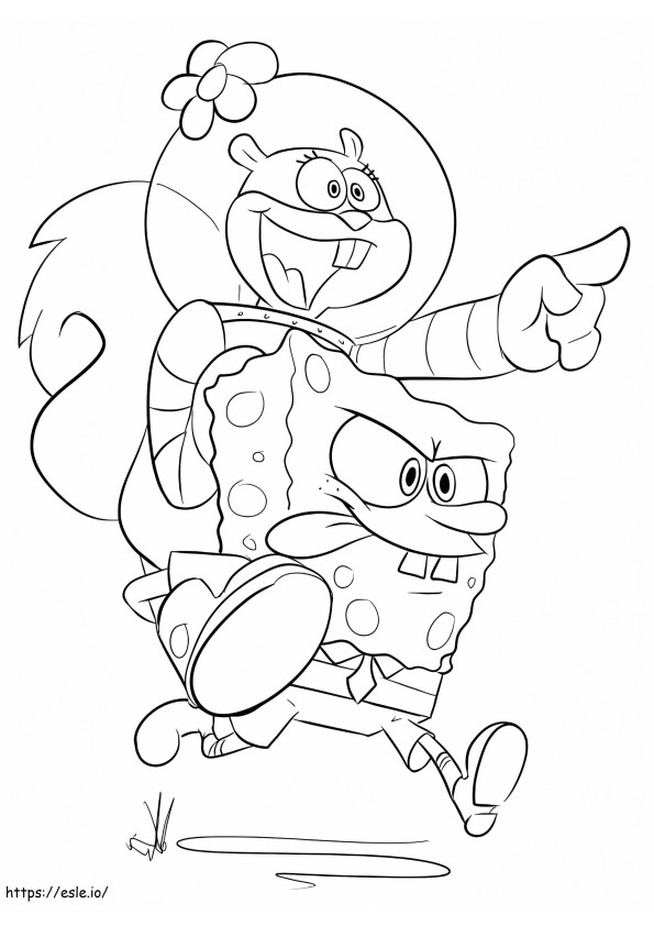 Funny Spongebob And Sandy Cheeks coloring page