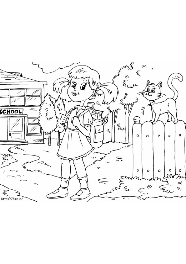 Girl And Cat At School