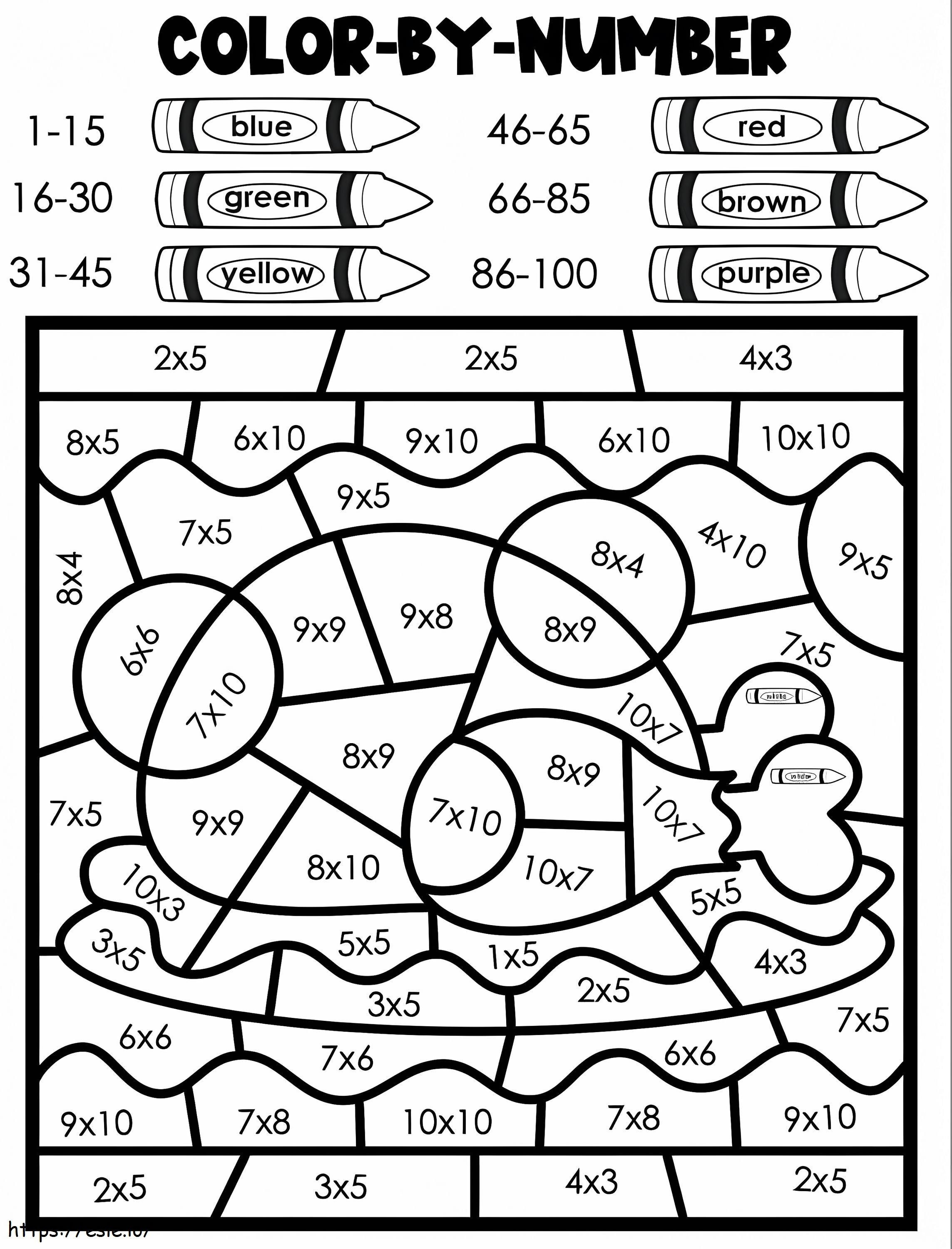 Coloriage Feuille de travail de multiplication couleur par numéro de dinde à imprimer dessin