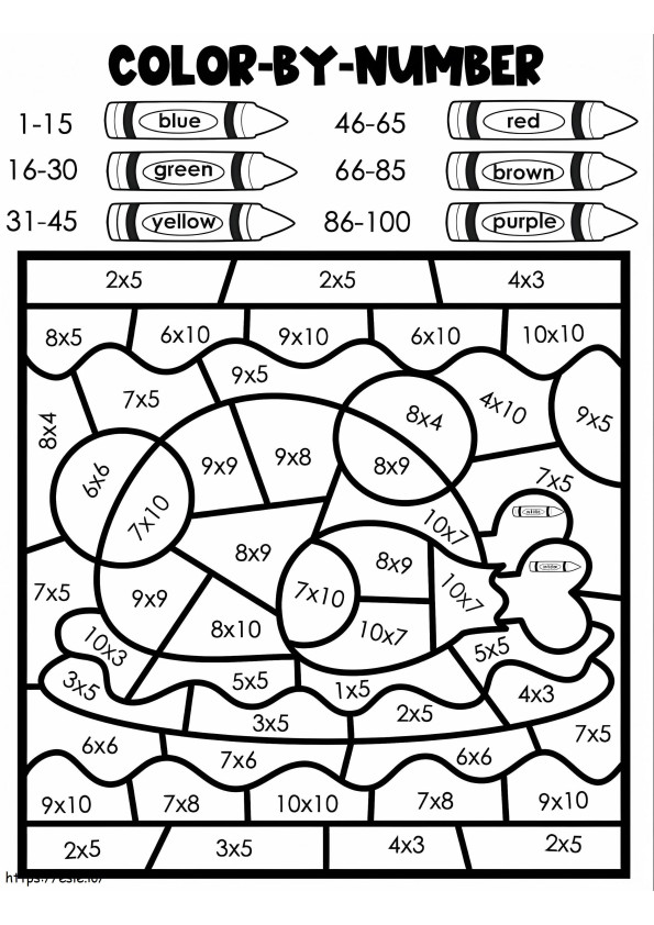 Coloriage Feuille de travail de multiplication couleur par numéro de dinde à imprimer dessin
