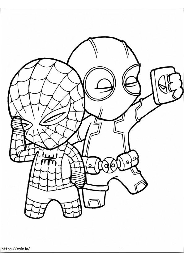 Chibi Deadpool Y Spiderman-selfiet värityskuva
