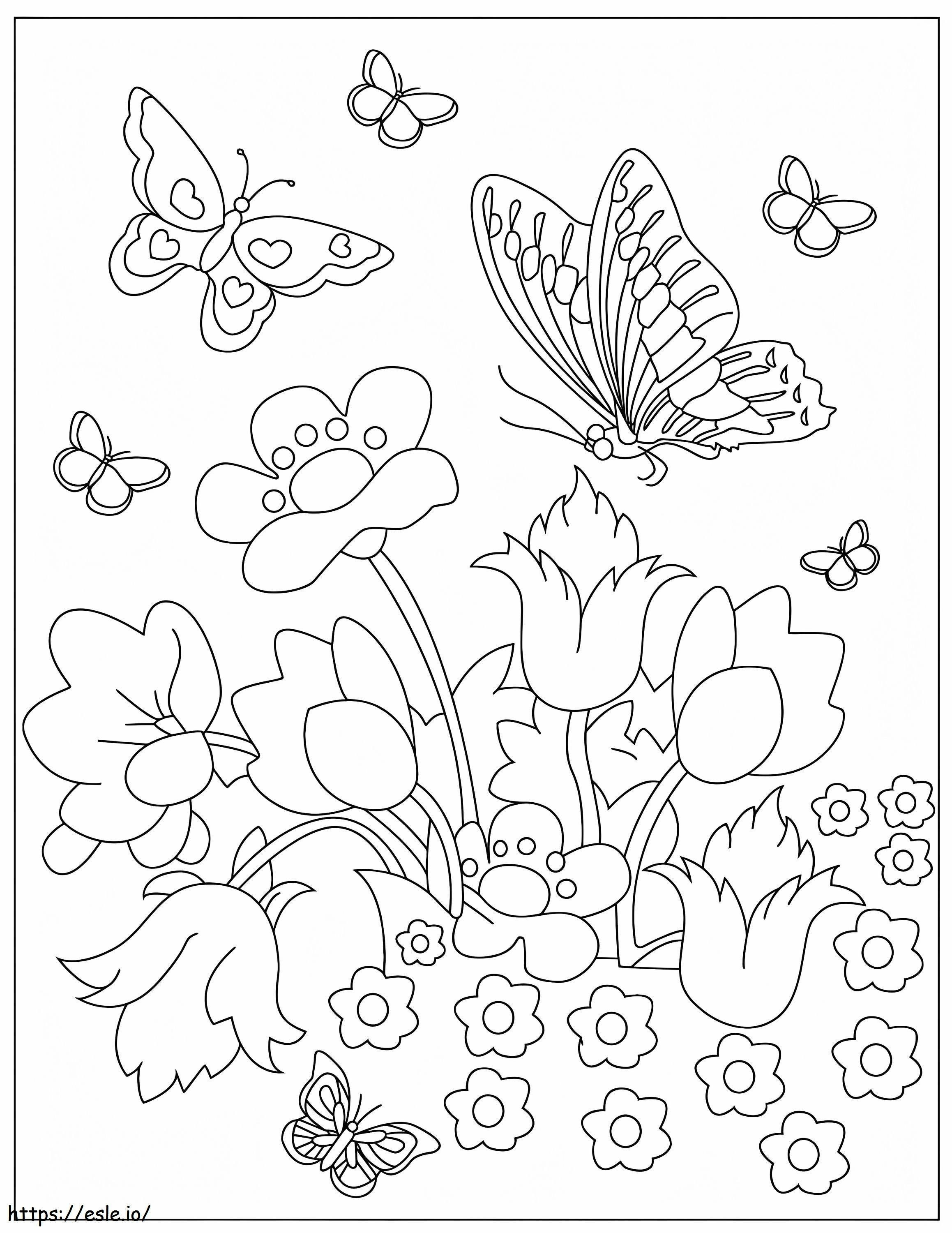 蝶と花 ぬりえ - 塗り絵