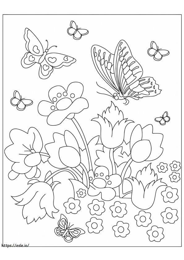 Vlinders en bloemen kleurplaat