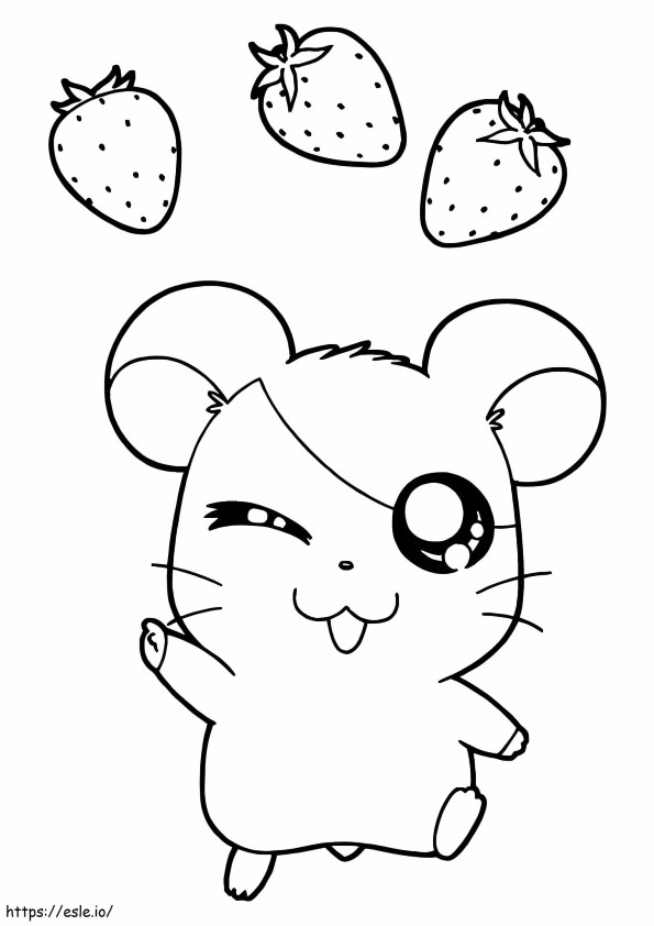Hamtaro And Strawberries coloring page