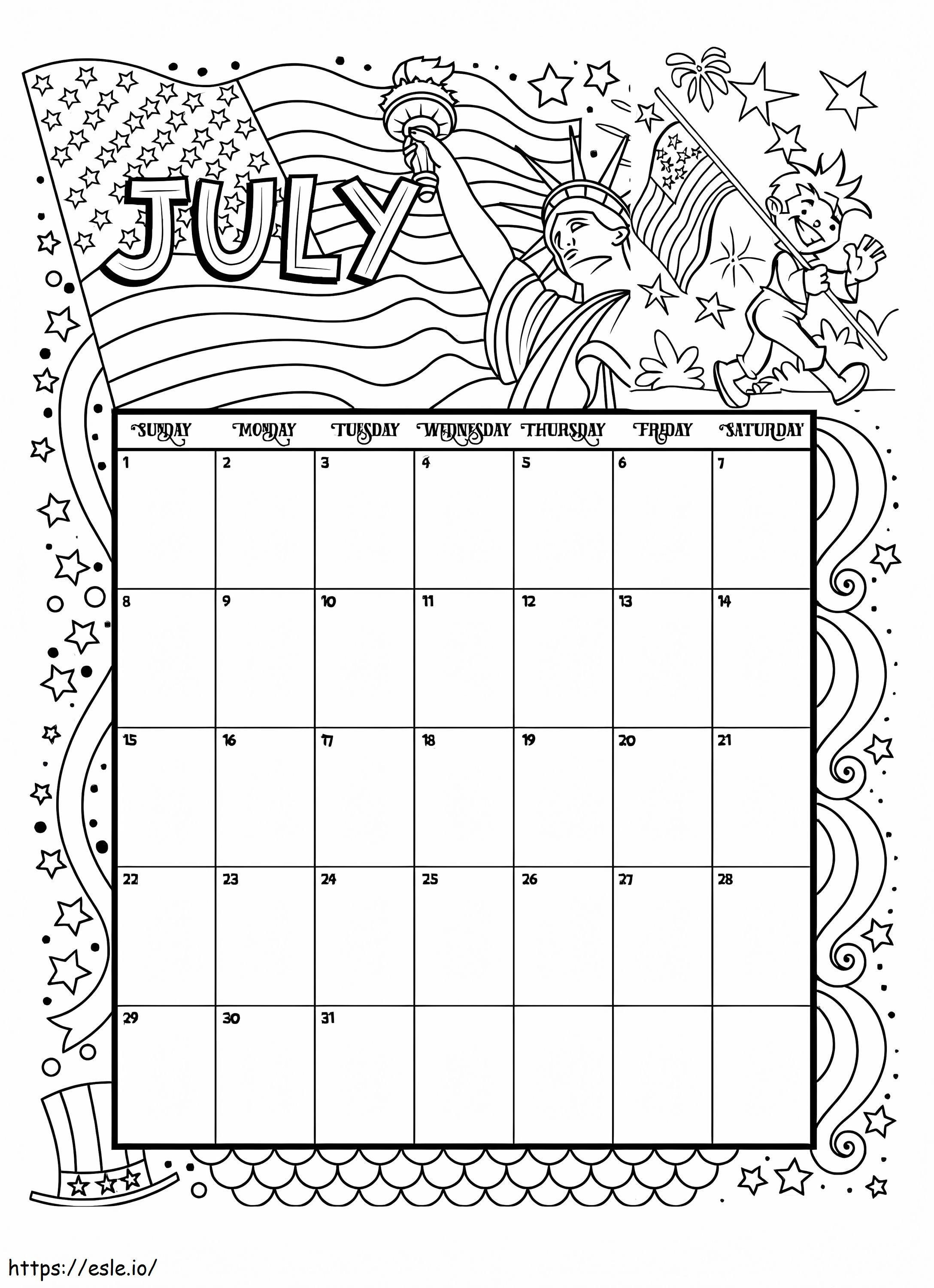 Calendarul iulie de colorat