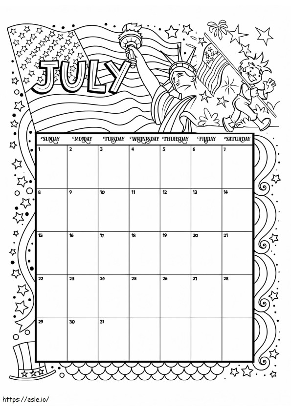 Calendário de julho para colorir