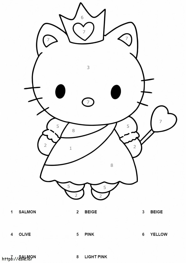 Coloriage Princesse Hello Kitty couleur par numéro à imprimer dessin
