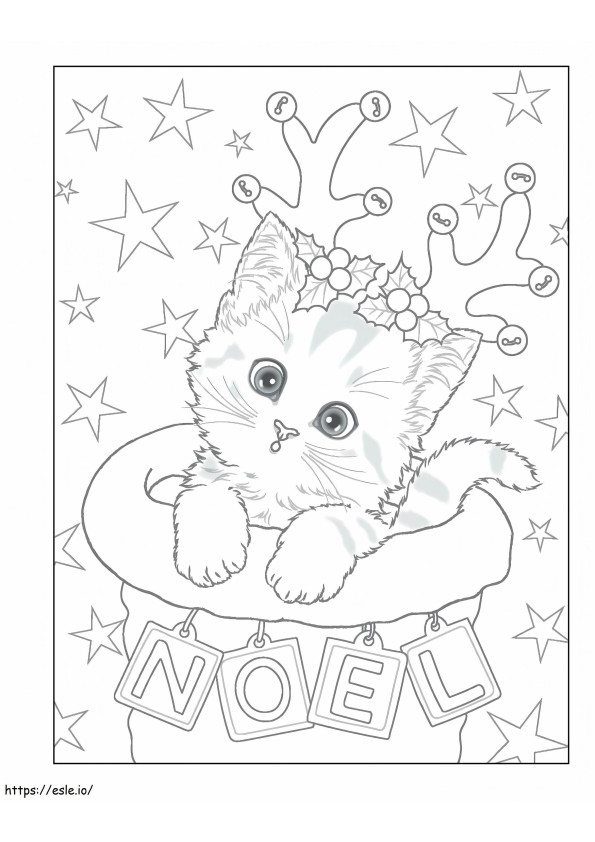 Christmas Kitten coloring page