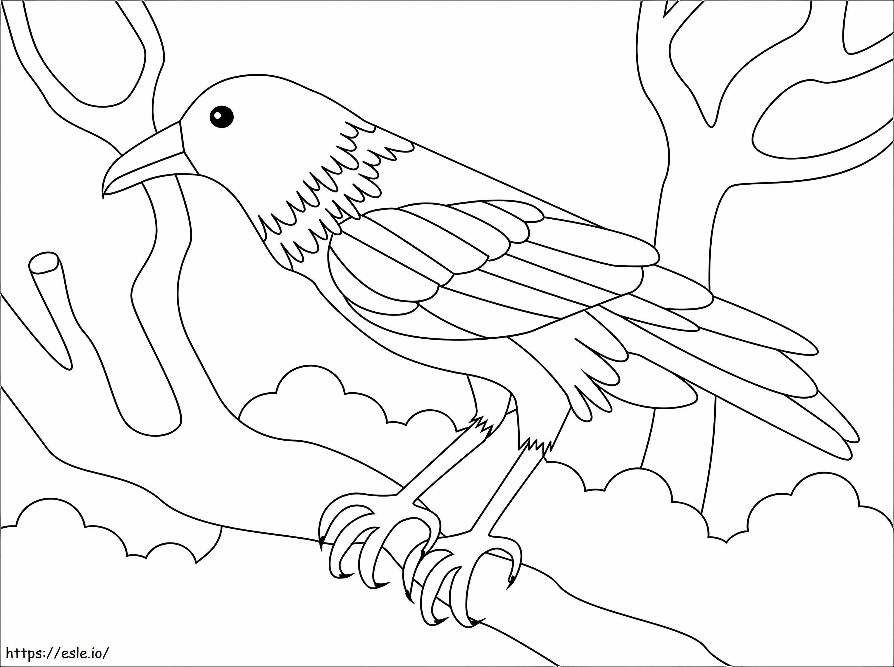 Coloriage Corbeau simple sur un arbre à imprimer dessin