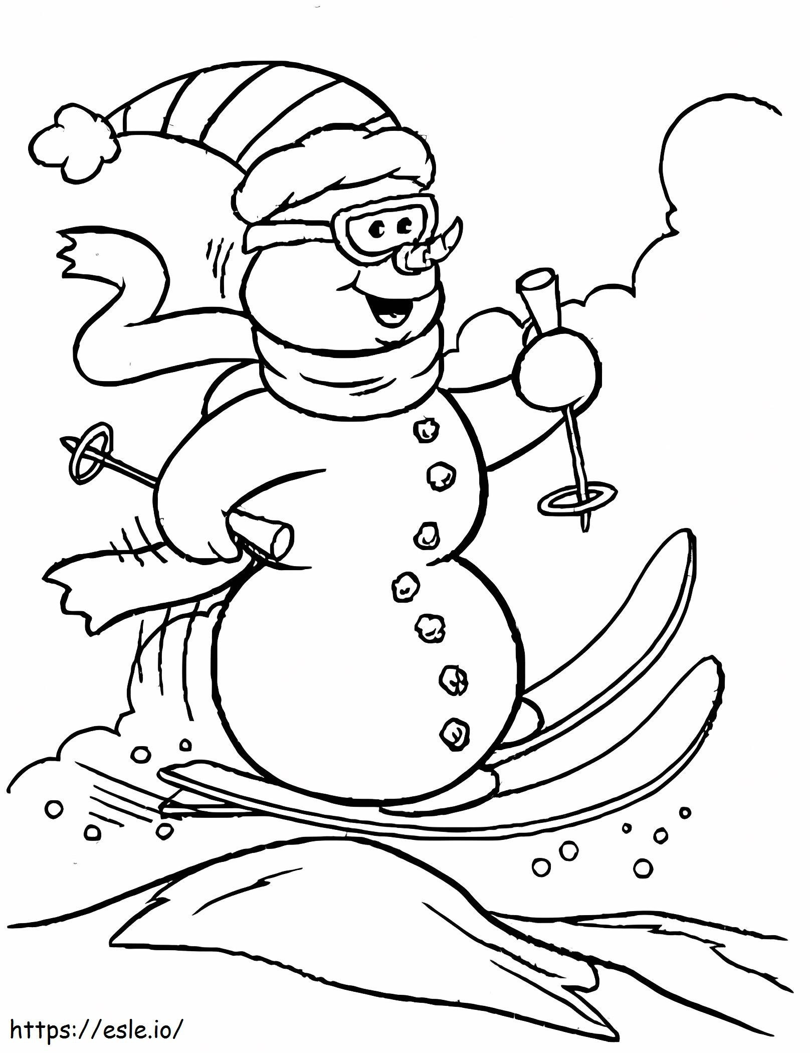 Snowman Skiing coloring page