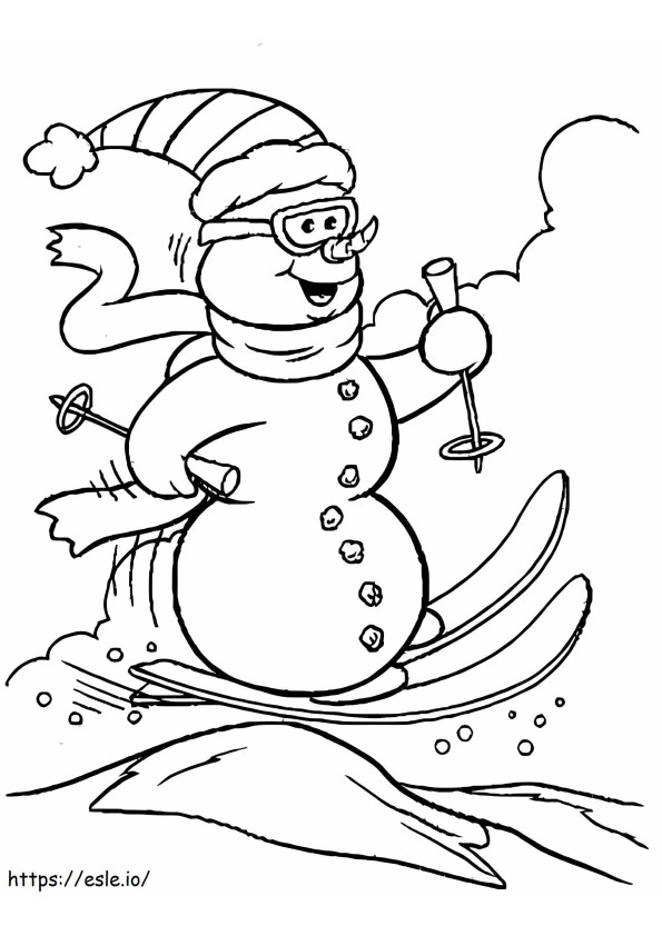Snowman Skiing coloring page