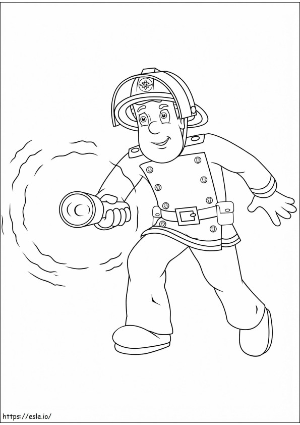 Sam el bombero sosteniendo una linterna para colorear