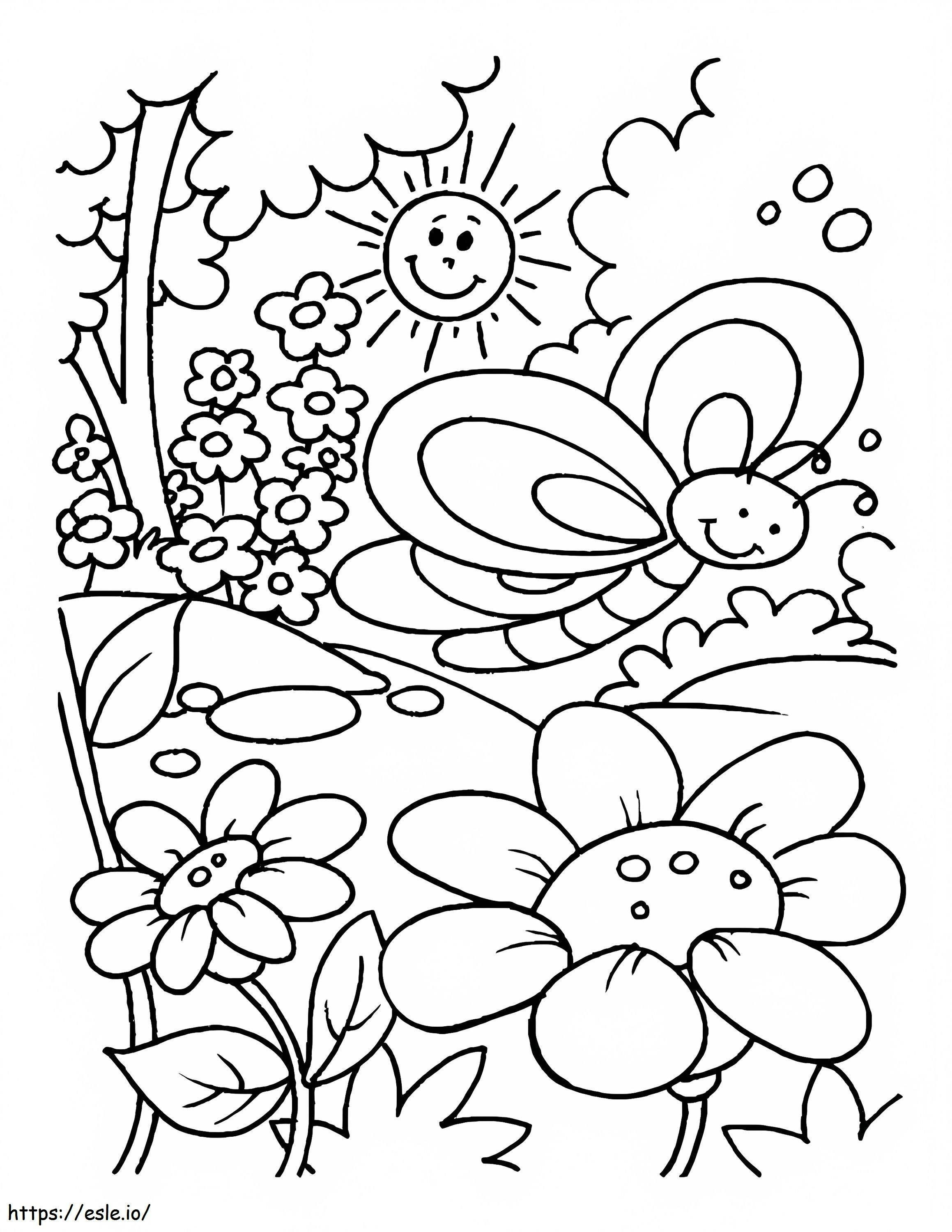 Coloriage Papillon souriant au printemps à imprimer dessin