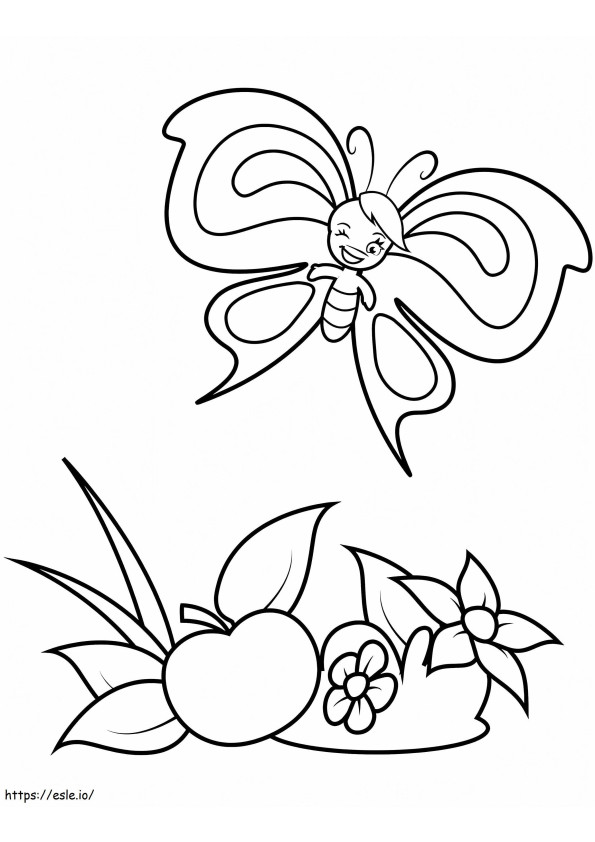 Butterfly And Apple coloring page