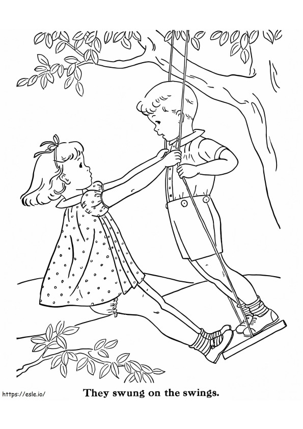 Children On Swing coloring page