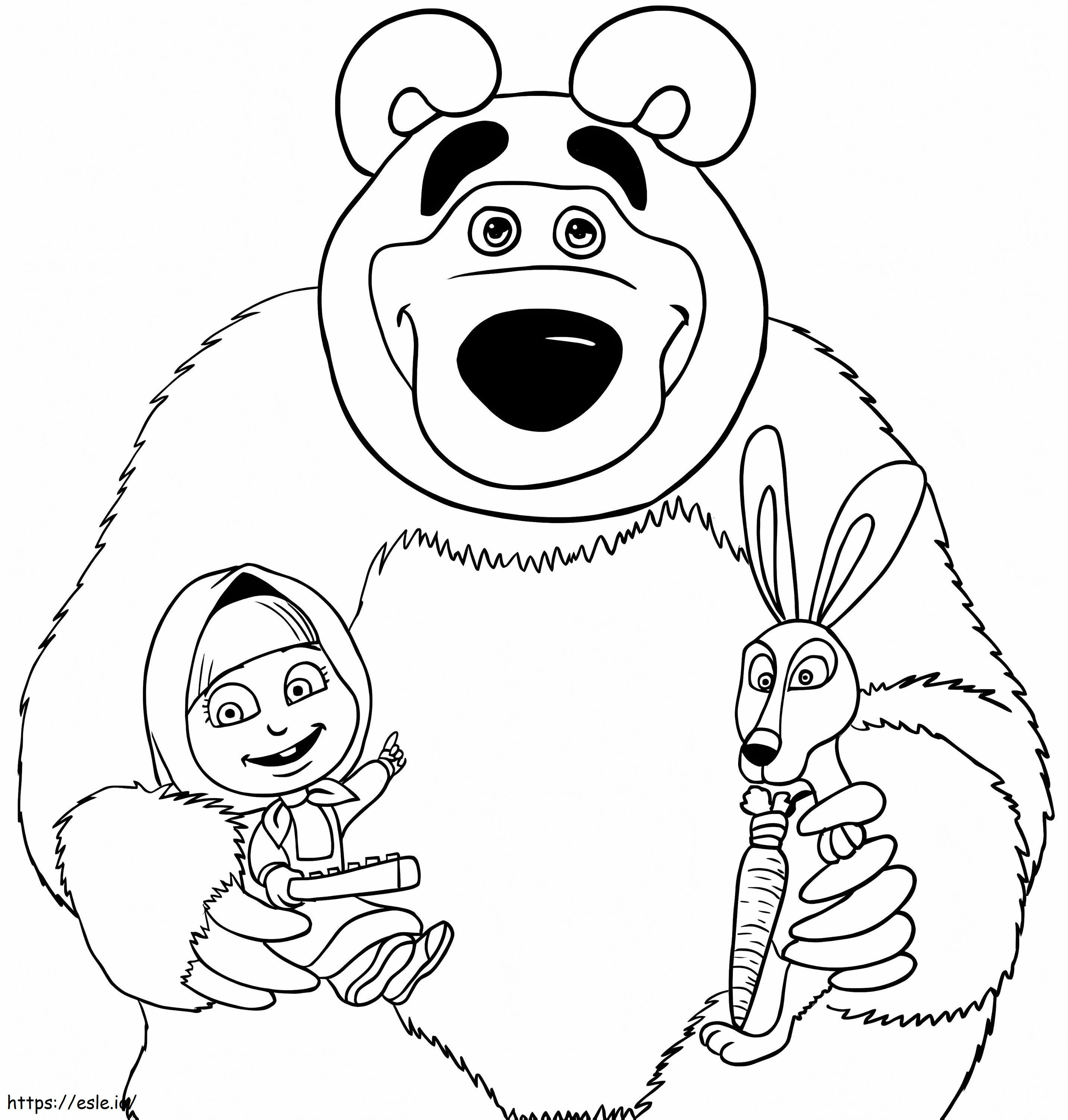 Coloriage Masha ours et lapin à imprimer dessin