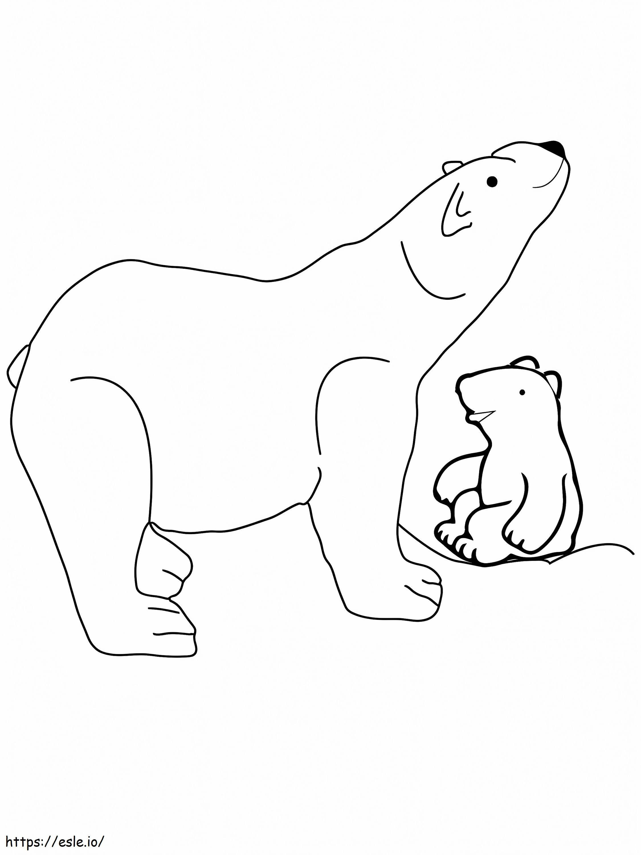 Coloriage Ourson et ours reniflant des animaux arctiques à imprimer dessin