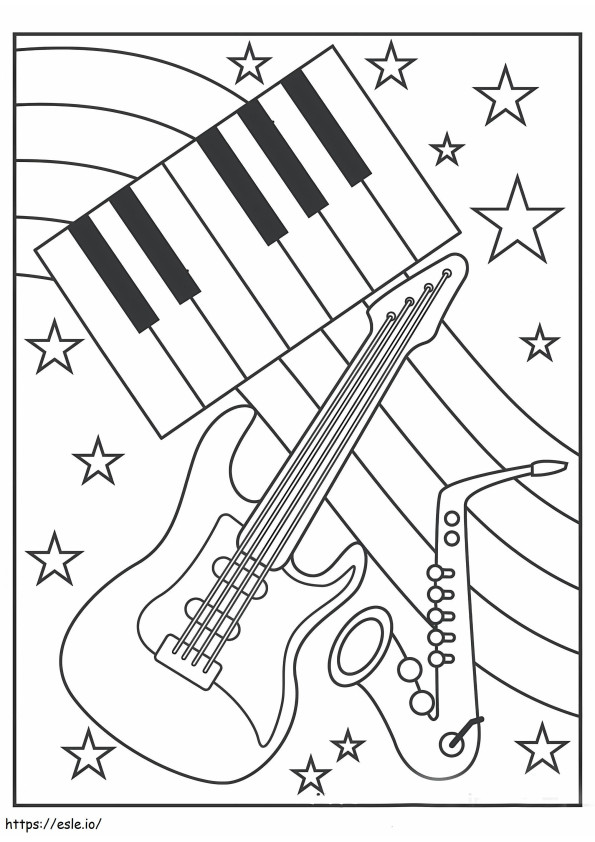 Guitar And Star coloring page