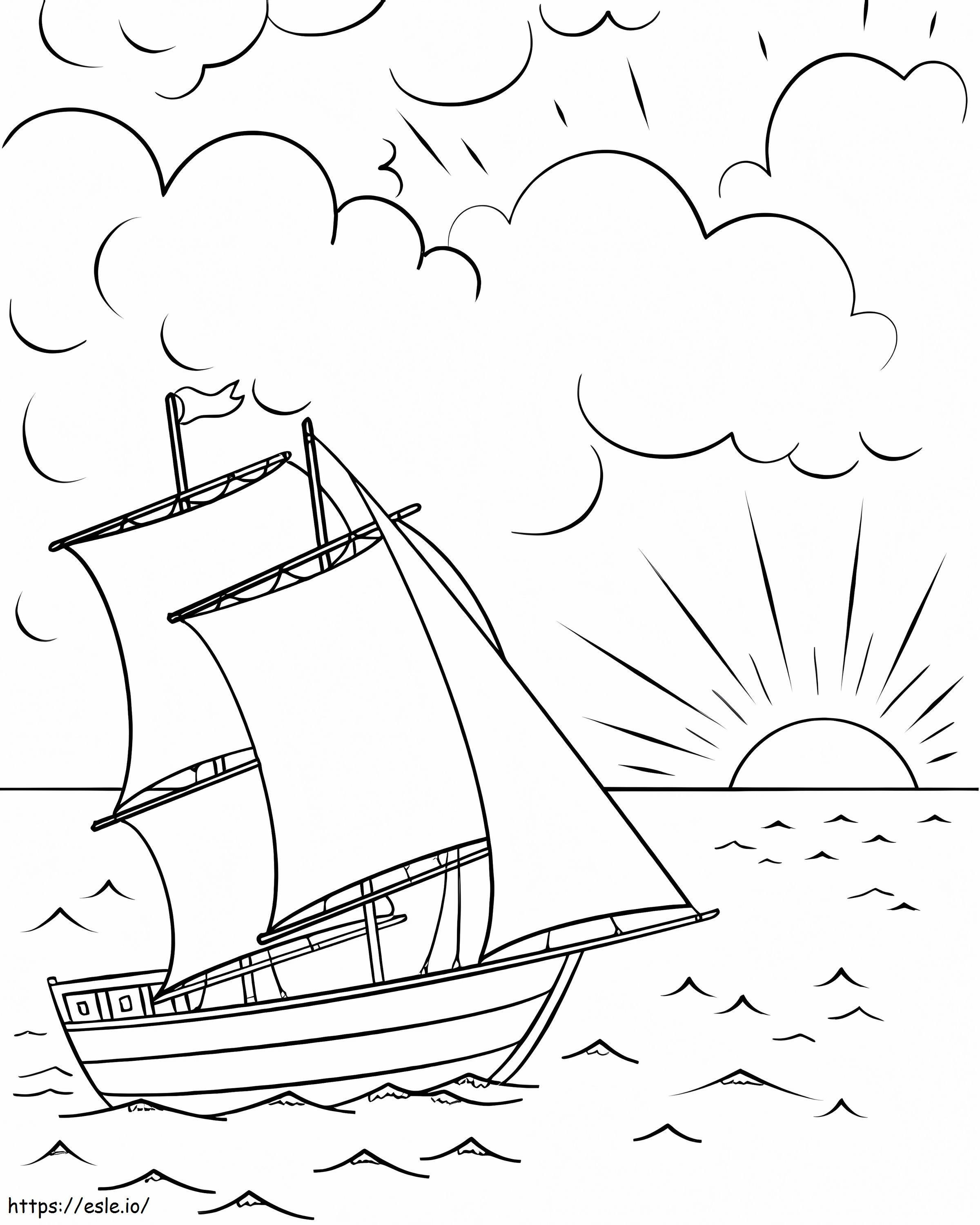 Boat And Sunset coloring page