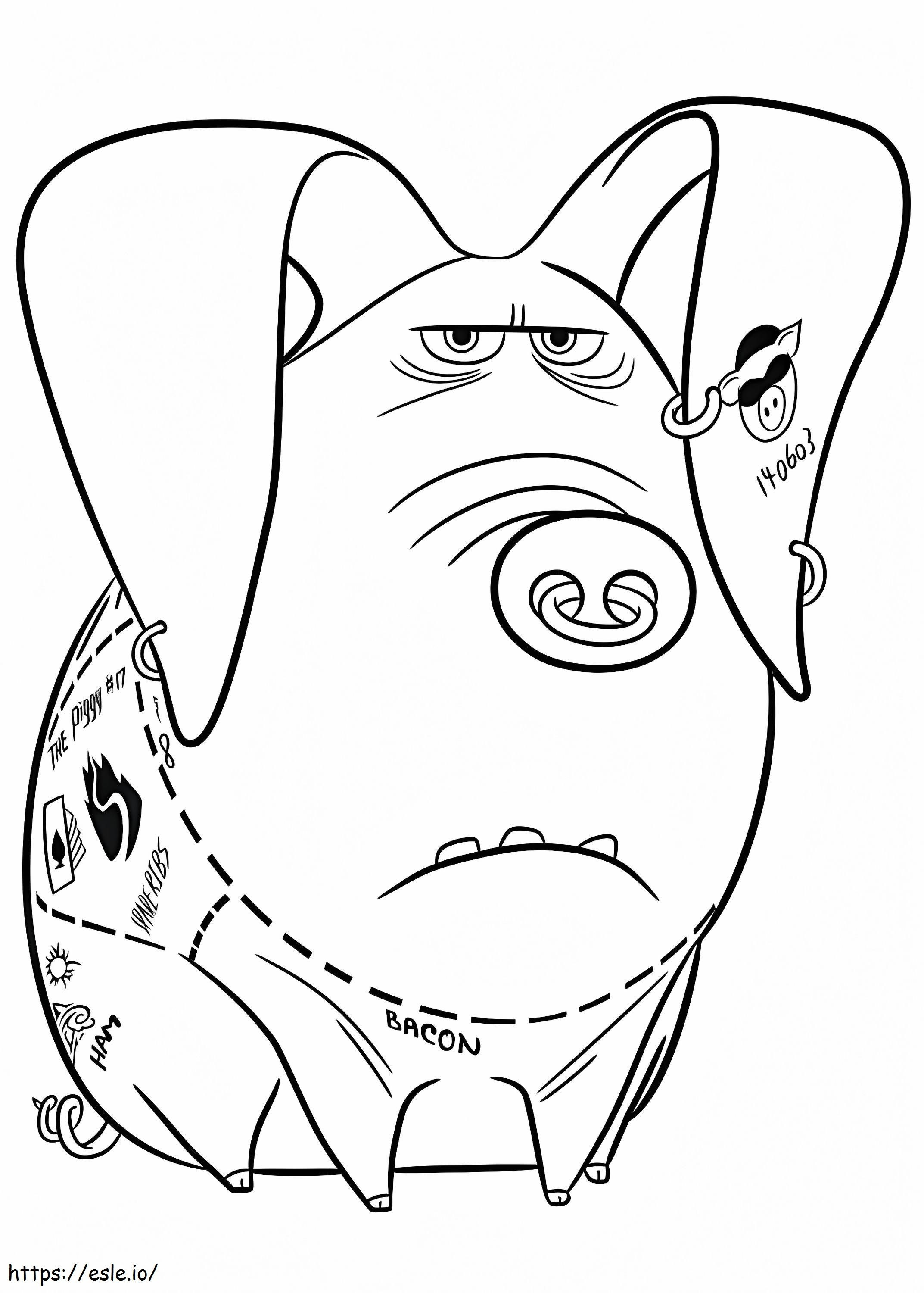 Coloriage Cochon tatoué drôle à imprimer dessin