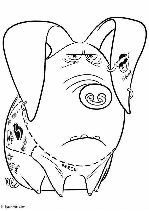 Coloriage Cochon tatoué drôle à imprimer dessin