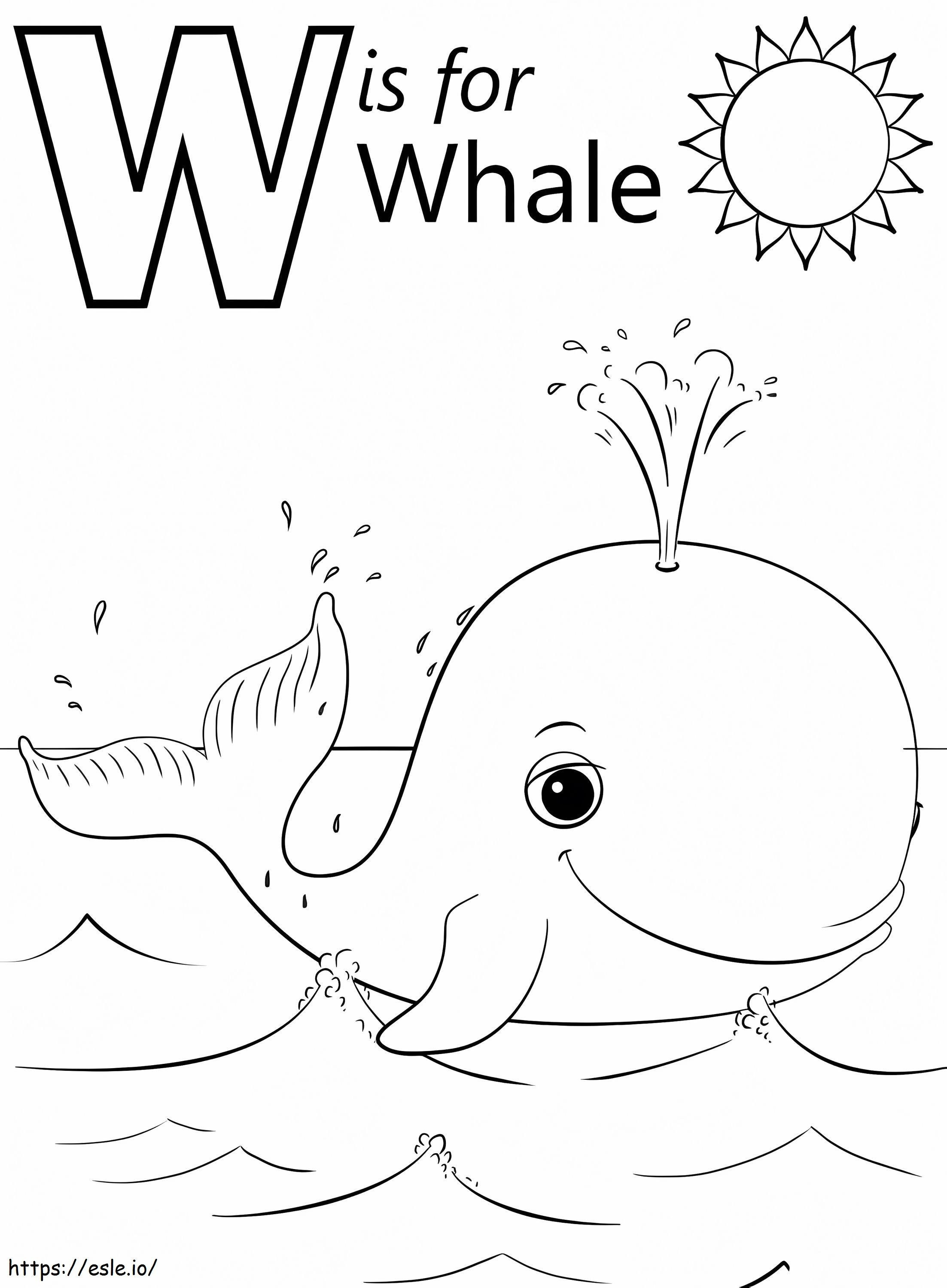 Letra de ballena W para colorear